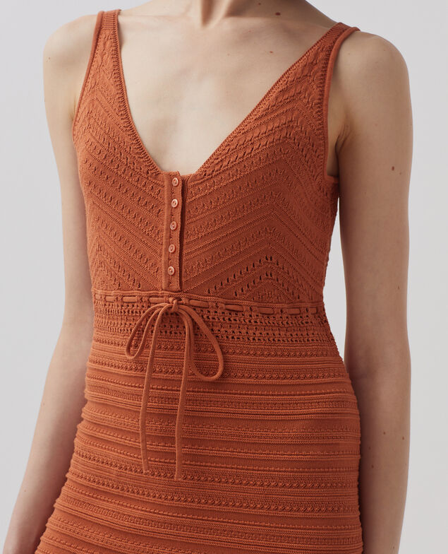 Cotton crochet dress H350 amber brown