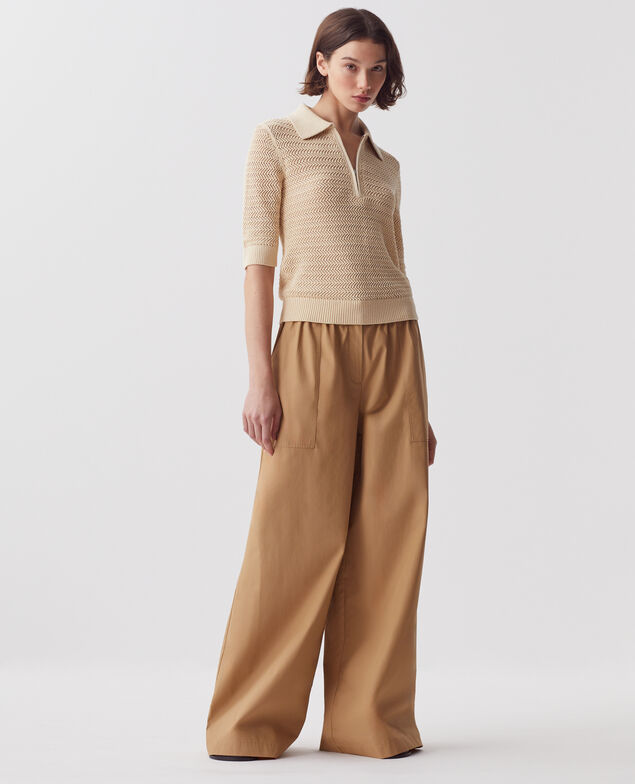 Cotton zip-up polo jumper J300 natural