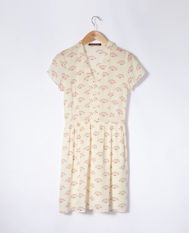 V neck dress Lotus fan winter white