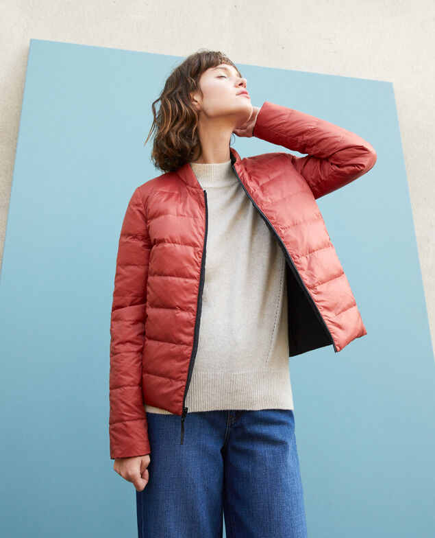 Reversible padded jacket with packable hood Black