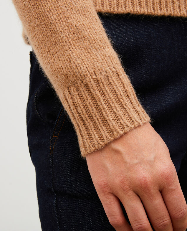 Round neck alpaca wool jacquard jumper Jacquard taupe black brandybrown