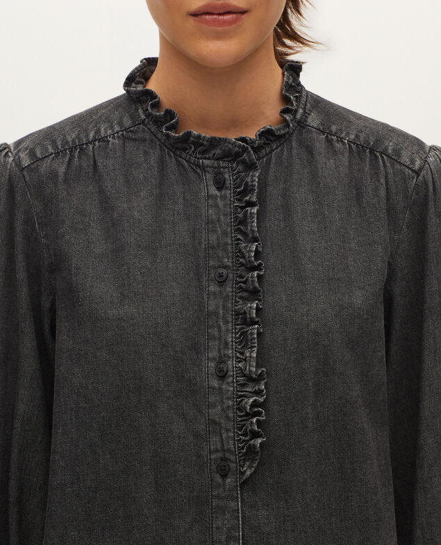 Ruffled cotton shirt K081 dark gray