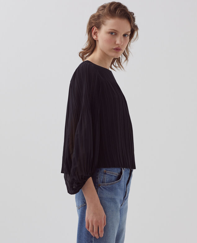 Pleated blouse H091 black beauty