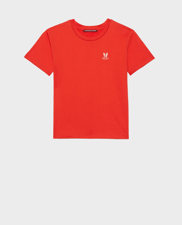 Embroidered cotton t-shirt Spicy orange