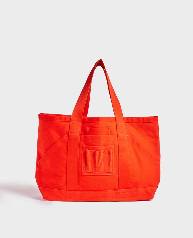 Multi-pocket cotton tote bag Spicy orange