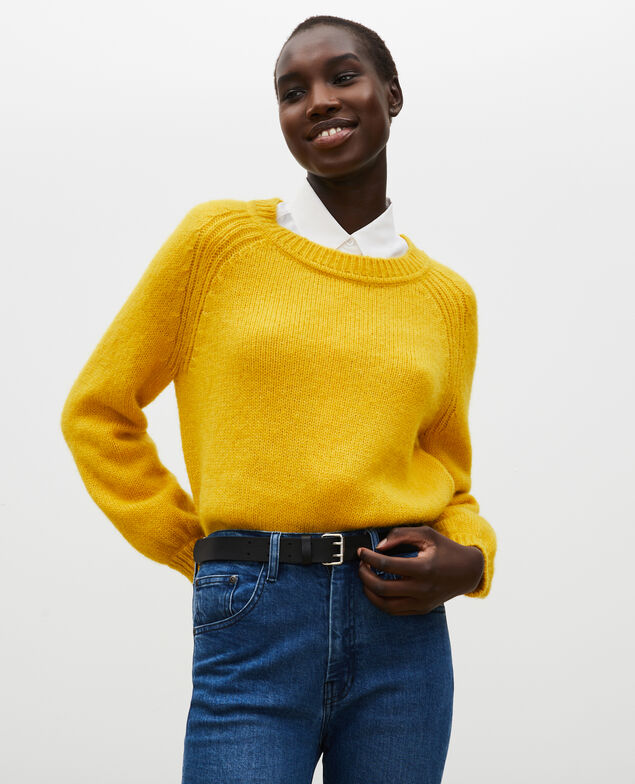 Loose boatneck wool jumper Lemon curry