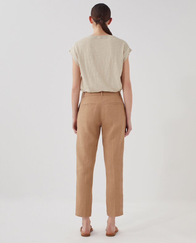 MARGUERITE - Linen cigarette trousers H330 tiger's eye