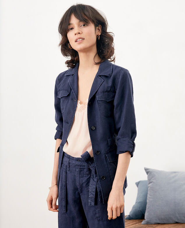 Safari jacket with linen Marine