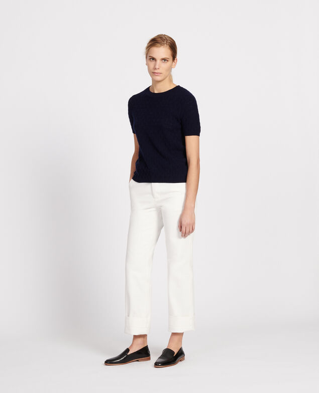 Round neck jumper, 100% Cashmere Maritime blue