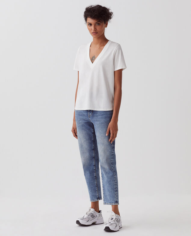 LEA - V-neck cotton t-shirt H003 white