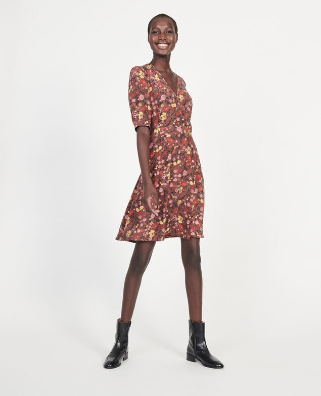  Floral silk wrap mini dress Print eden tortoiseshell