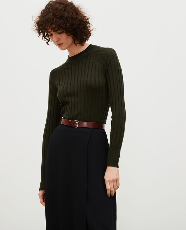  Ribbed merino wool turtleneck jumper Military green