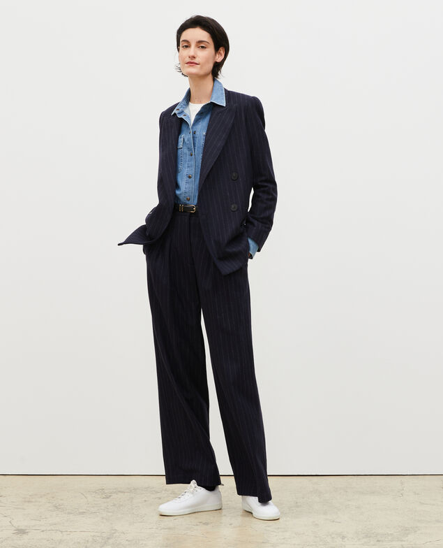 Double-breasted wool blazer Stripes night sky