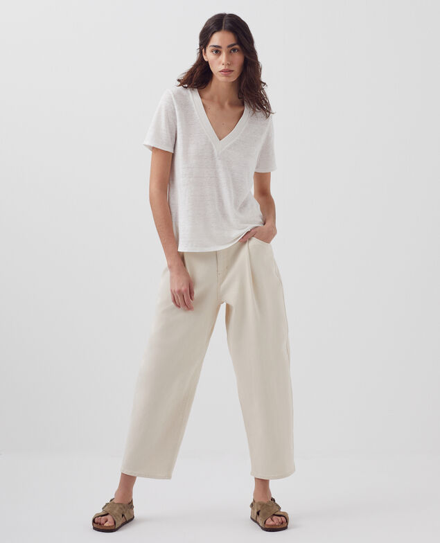 SARAH - Linen V-neck t-shirt H001 brillant white