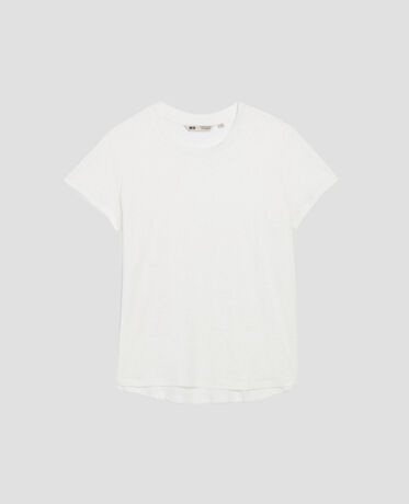 AMANDINE -  Linen round neck t-shirt H001 brillant white