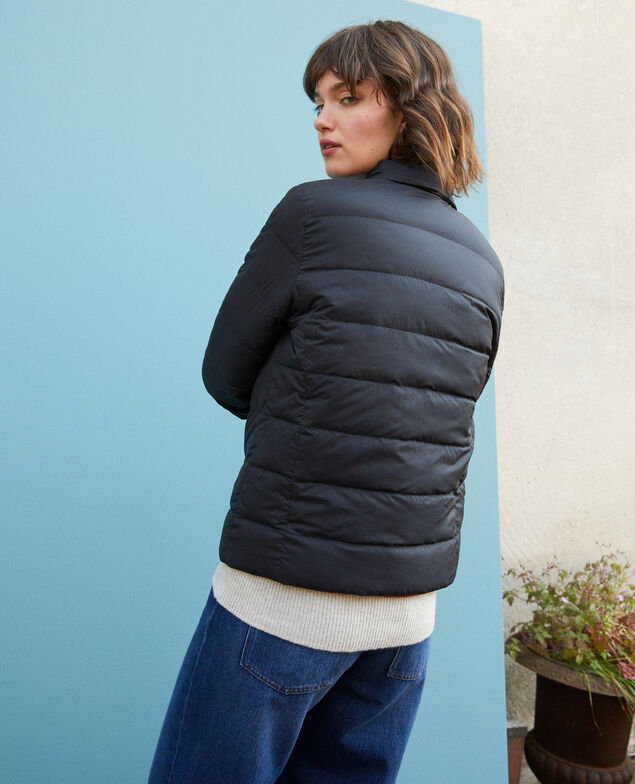 Reversible padded jacket with packable hood Black