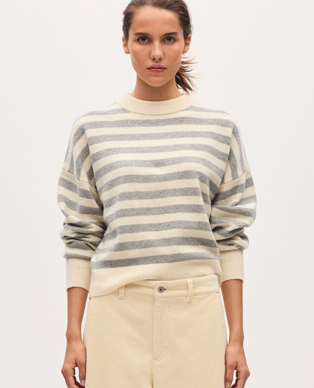 Round neck wool jumper K012 st grey white