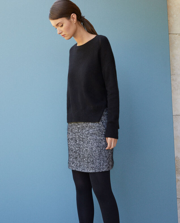 Herringbone mini skirt Black