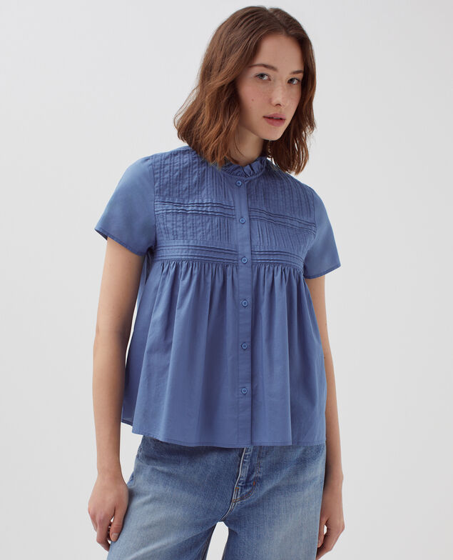 Short-sleeved blouse I640 gray blue