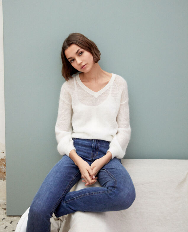 V-neck mohair jumper Off white