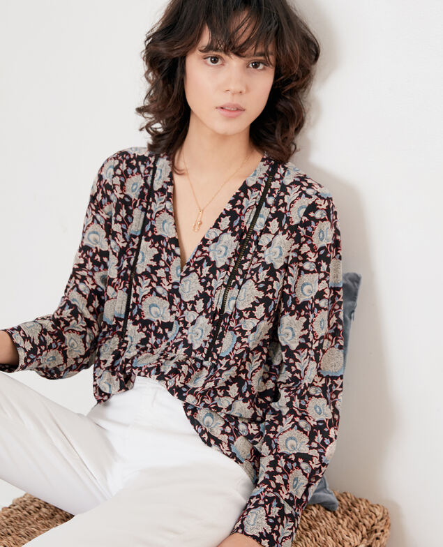 Printed silk blouse Darjeeling black