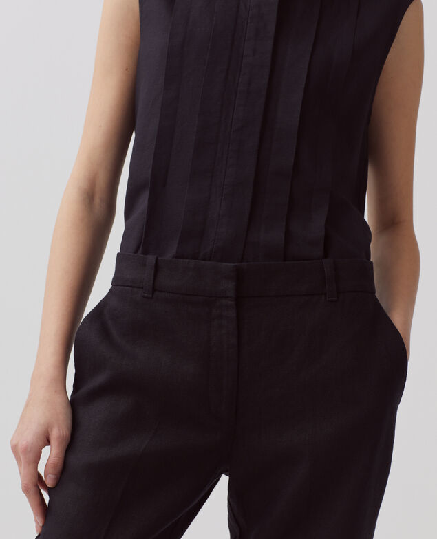 MARGUERITE - Linen cigarette trousers H091 black beauty
