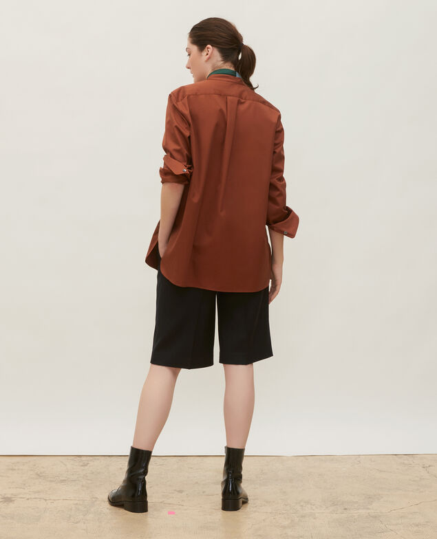  Oversize cotton shirt with bib front Tortoise shell