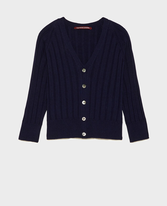 3D rib knit cardigan Maritime blue