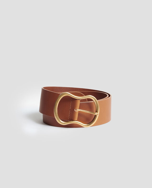 Wide leather belt H323 camel