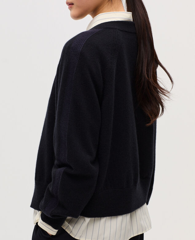 Round neck cashmere cardigan K090 black st navy