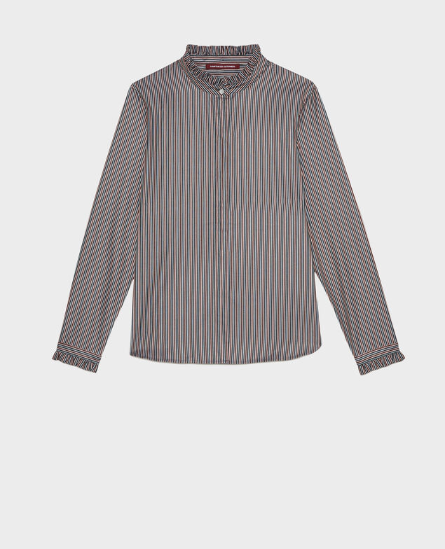  Ruffled high collar cotton shirt Stripes3 scarab