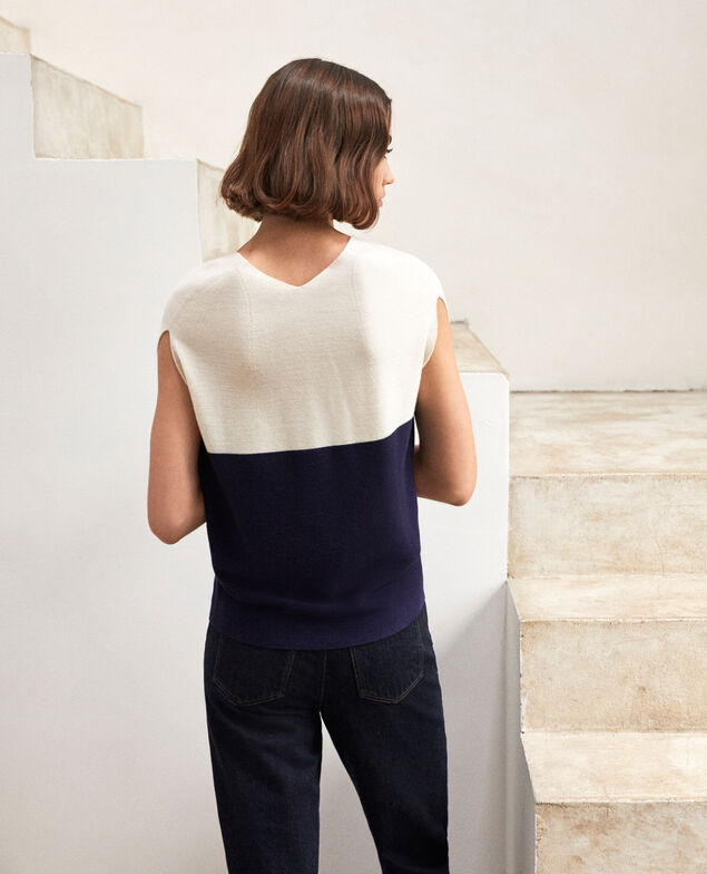 V-cowl neck jumper Champagne/navy