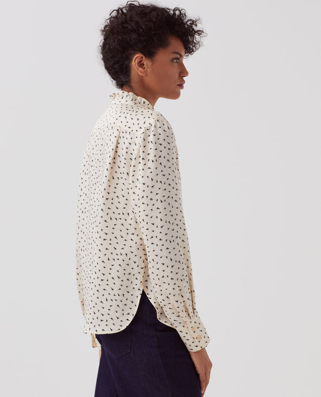 Fluid ruffled shirt I018 print birdy