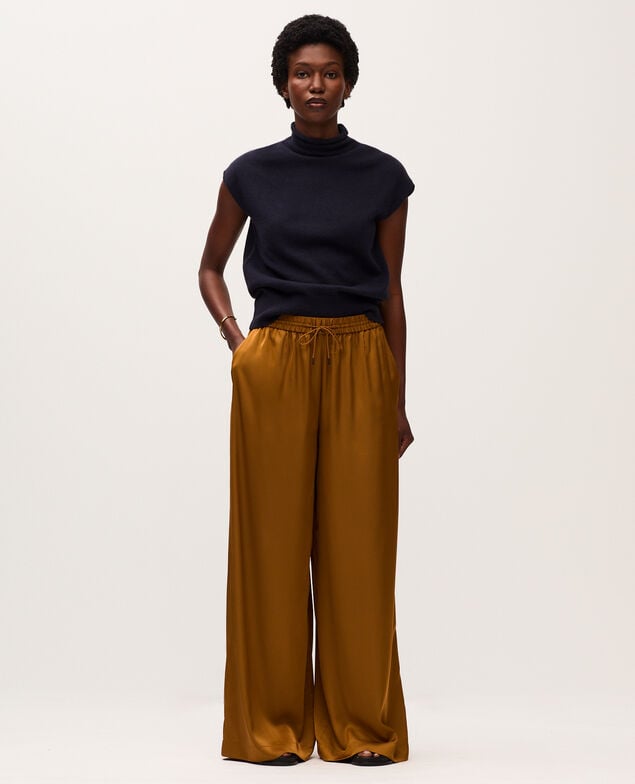 Wide silky trousers K340 bone brown