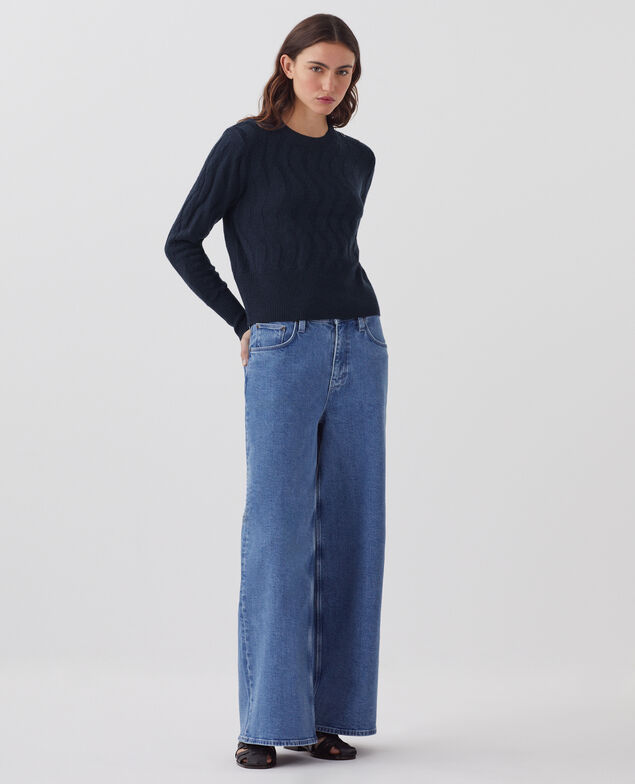 Round neck merino wool jumper J690 blueberry