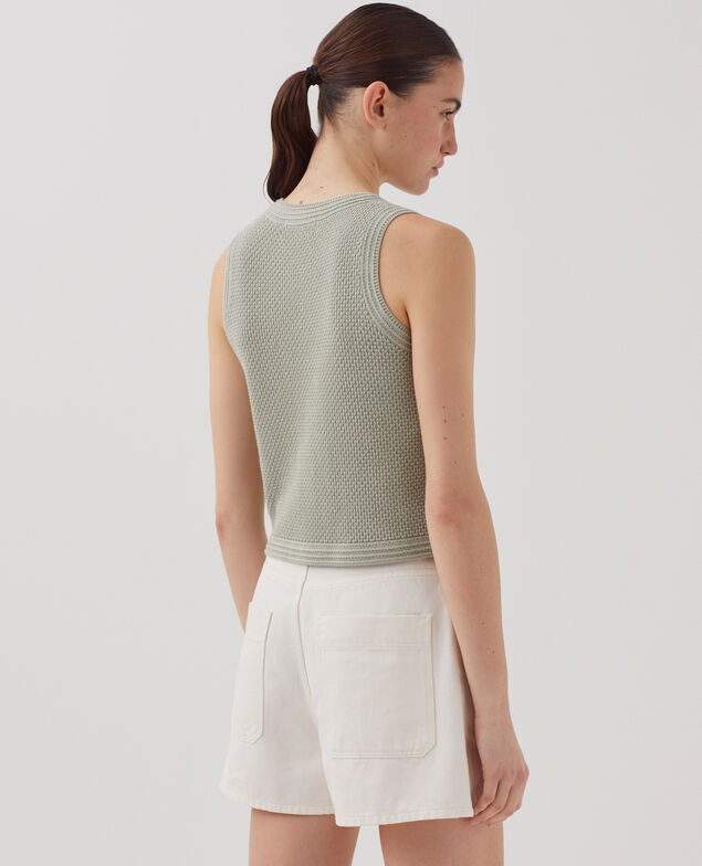 Cotton open knit tank top U520 green