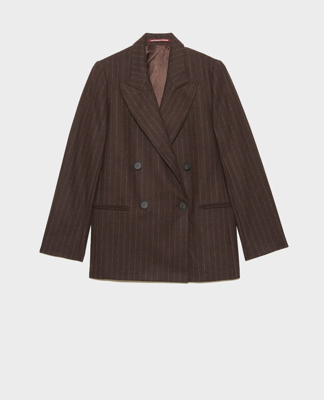 Double-breasted wool blazer Stripe coffee bean