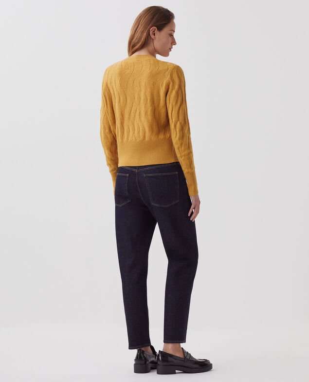 Round neck merino wool jumper J490 mustard gold