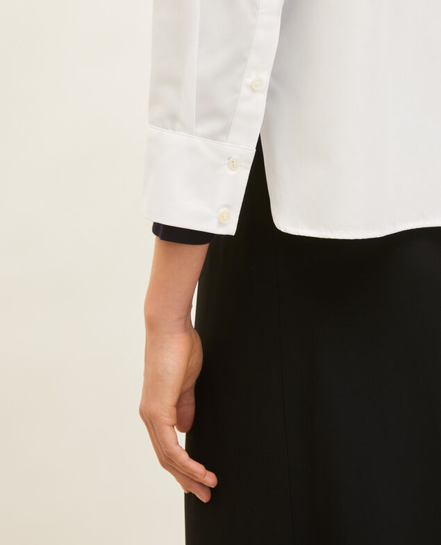 Collarless shirt in cotton poplin Optical white