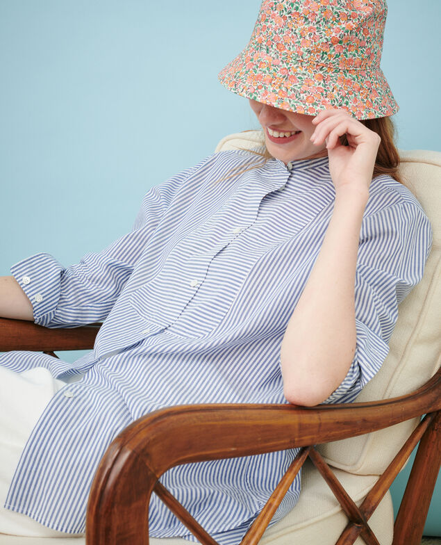 Cotton shirt with high-low hem 82 stripe navy