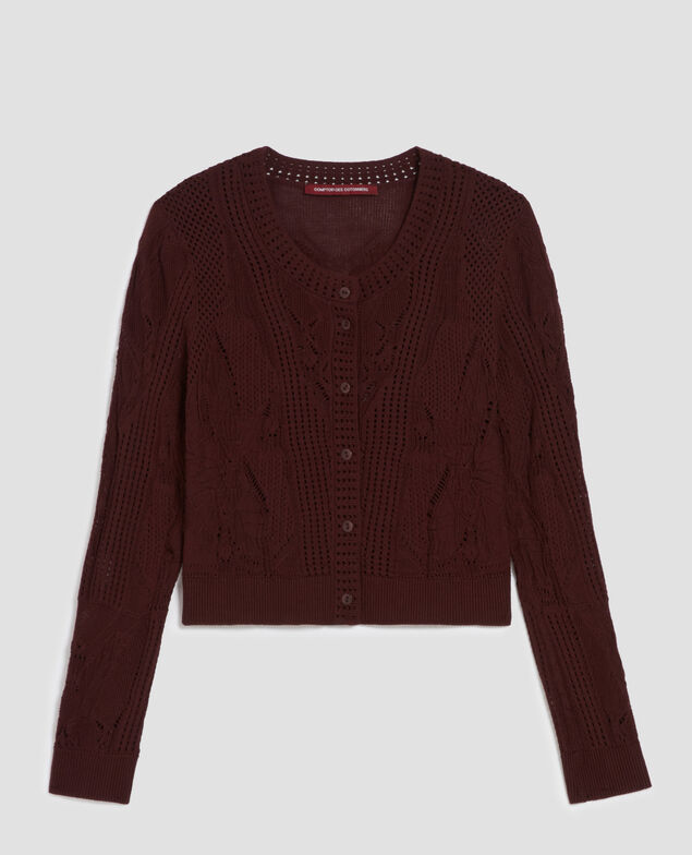 Floral crochet cardigan J380 decadent chocolate