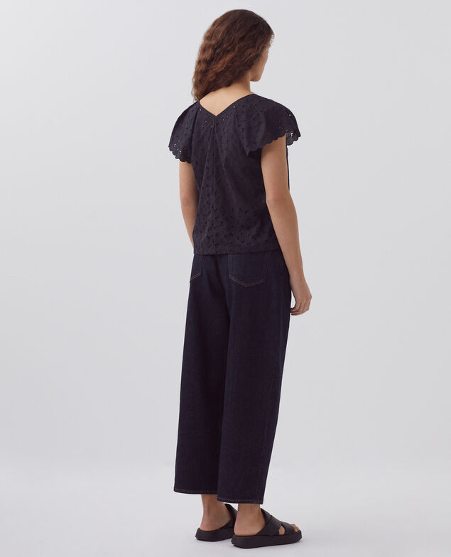 Embroidered cotton top H091 black beauty