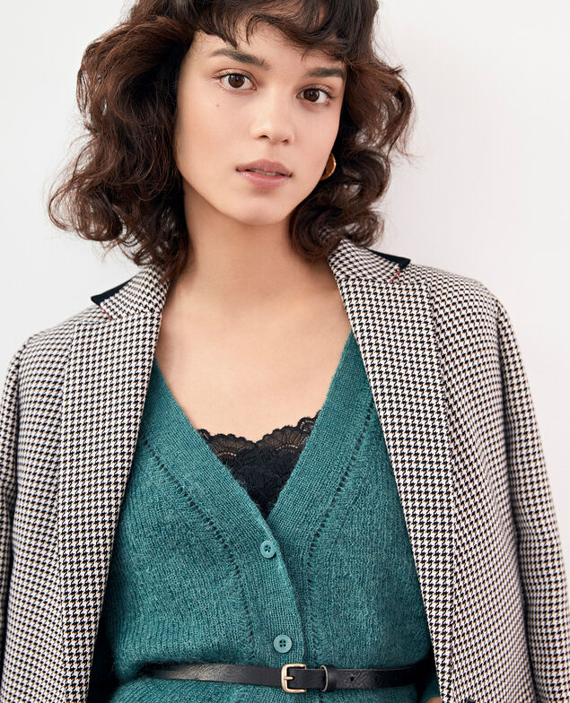 Houndstooth jacquard coat Red