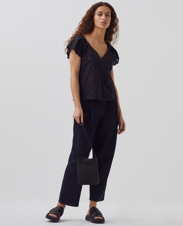 Embroidered cotton top H091 black beauty