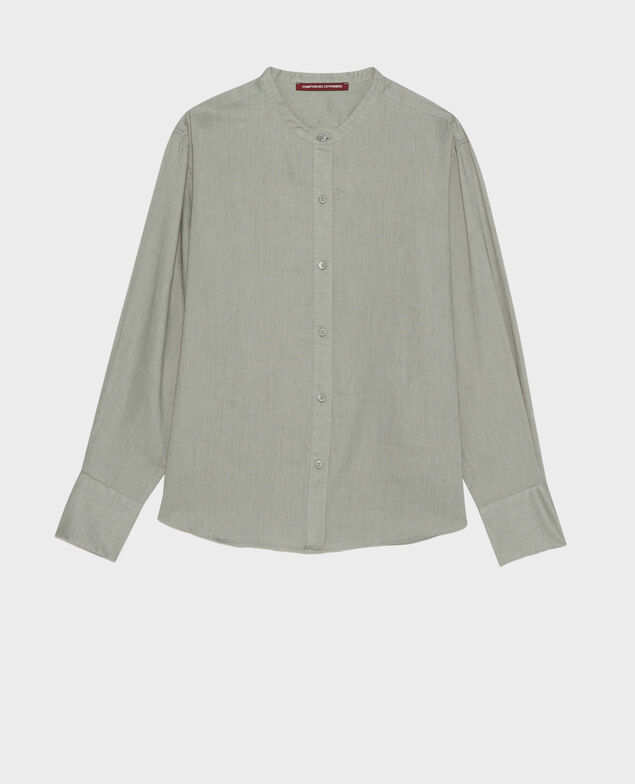 Collarless linen shirt 07 gray