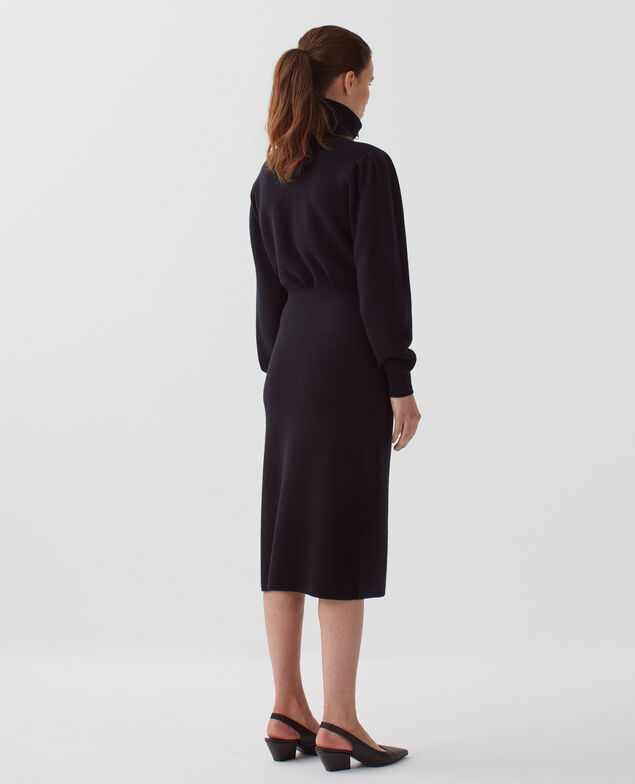 Merino wool zip-up midi skirt H091 black beauty