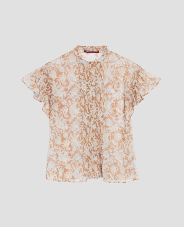 Short-sleeve silky blouse H340 cashmire brown