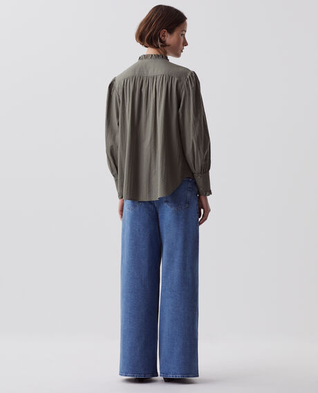 Long-sleeve cotton shirt J560 basil dark green