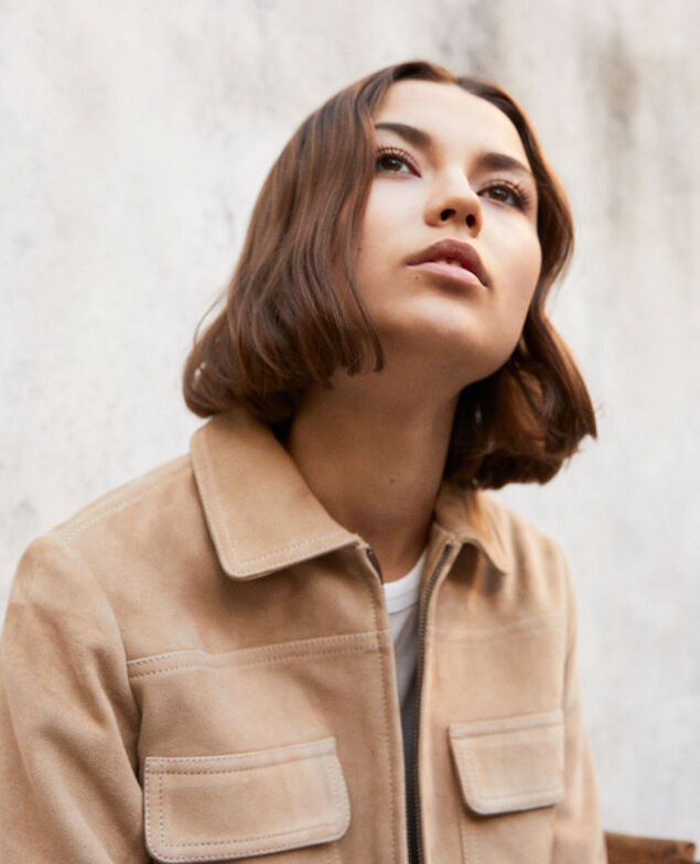 Short suede jacket Camel beige
