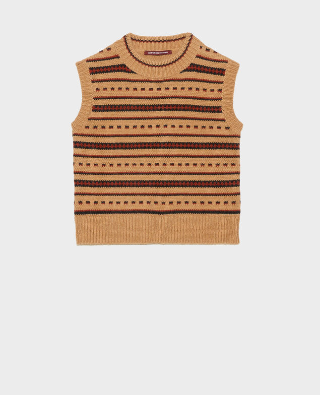 Sleeveless alpaca wool jacquard jumper Jacquard taupe black brandybrown